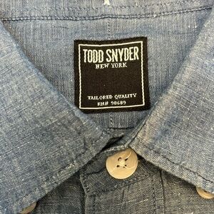 Todd Snyder Men’s Long Sleeve Button Down Short L Blue Linen Blend